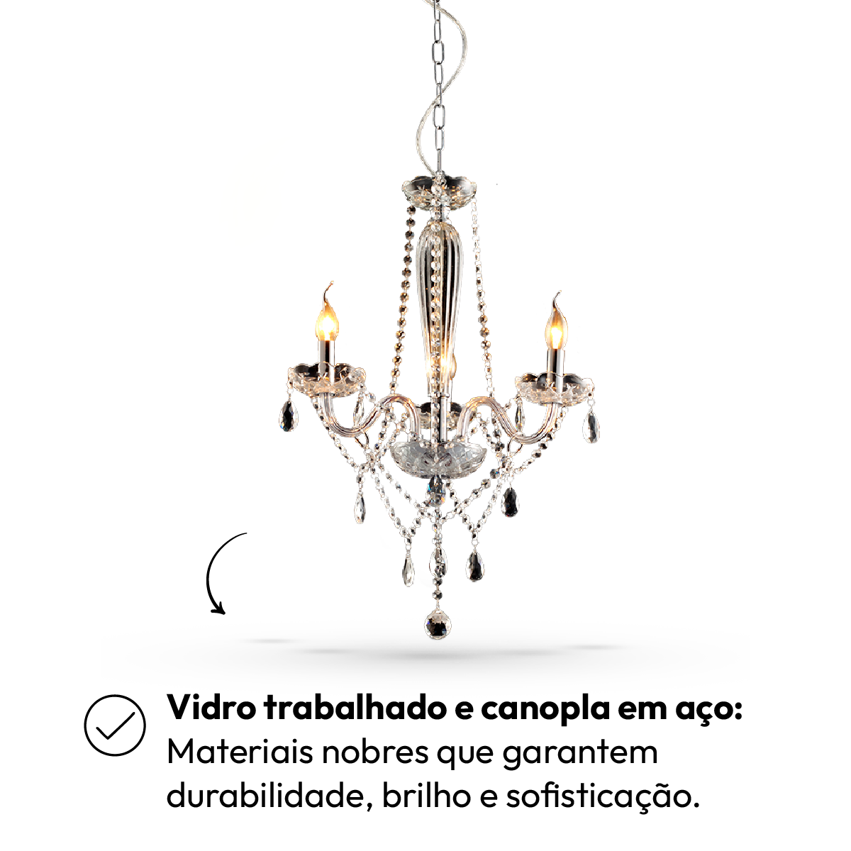 Lustre Maria Thereza 3 Lâmpadas E14 Transparente Alut