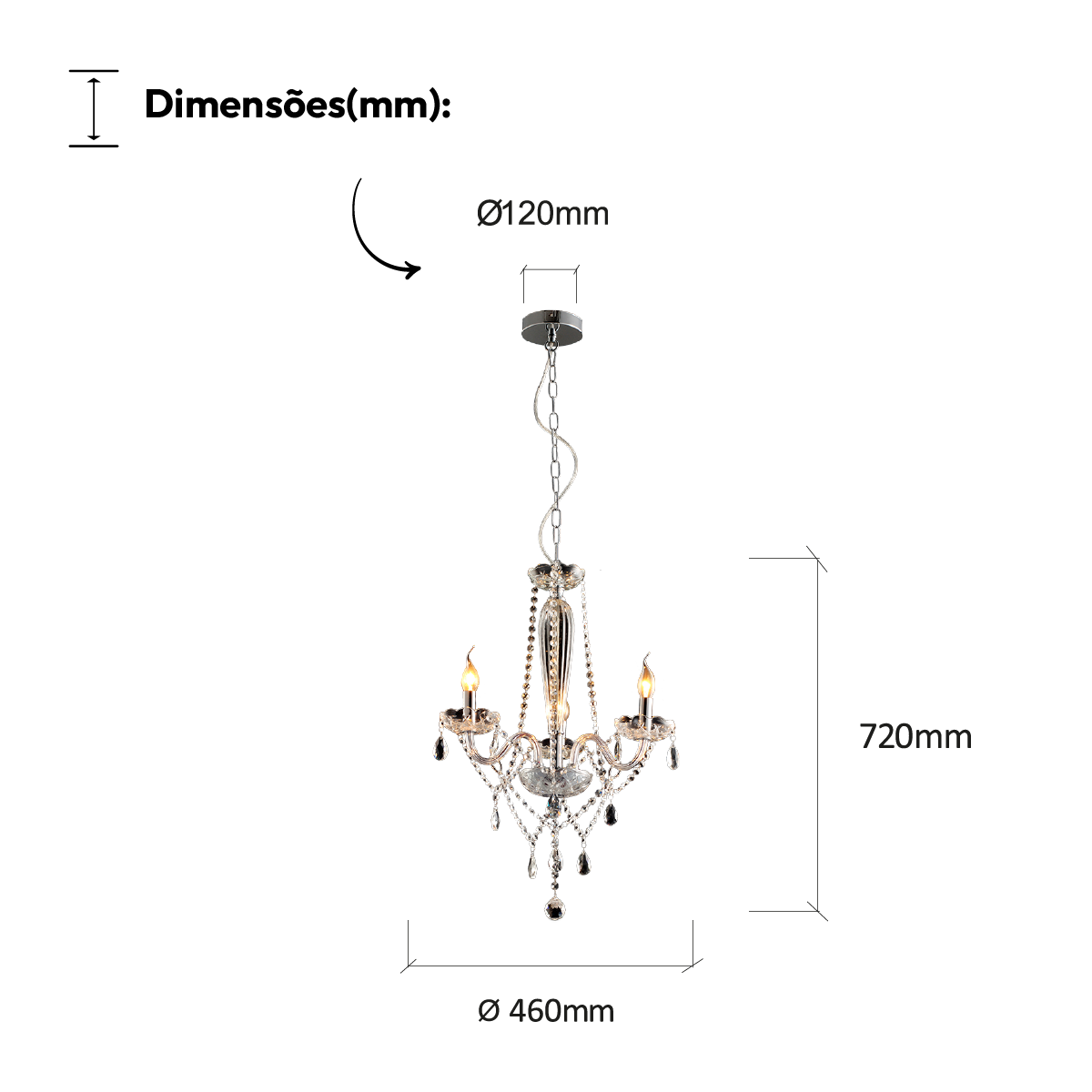 Lustre Maria Thereza 3 Lâmpadas E14 Transparente Alut