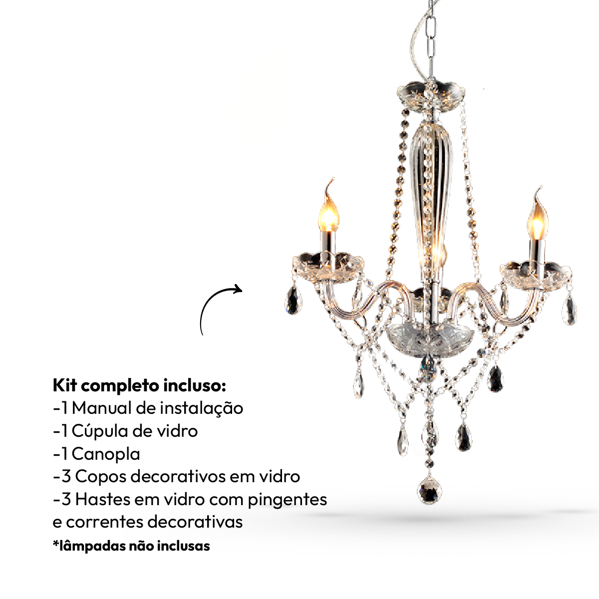 Lustre Maria Thereza 3 Lâmpadas E14 Transparente Alut