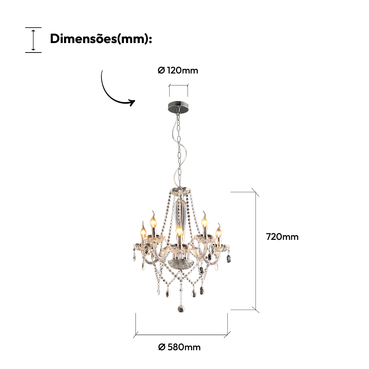 Lustre Maria Thereza 5 Lâmpadas E14 Transparente Alut