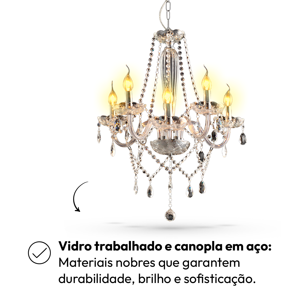 Lustre Maria Thereza 5 Lâmpadas E14 Transparente Alut