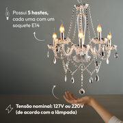 Lustre Maria Thereza 5 Lâmpadas E14 Transparente Alut