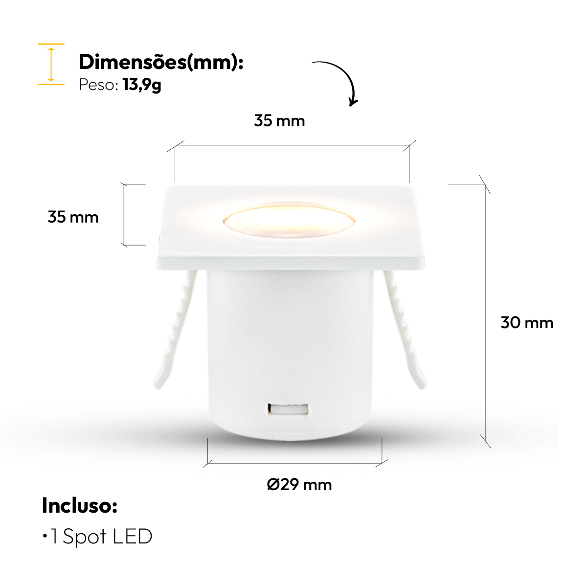Mini Spot Led Móveis Sob 1,5w 2700k Quadrado Branco Alut