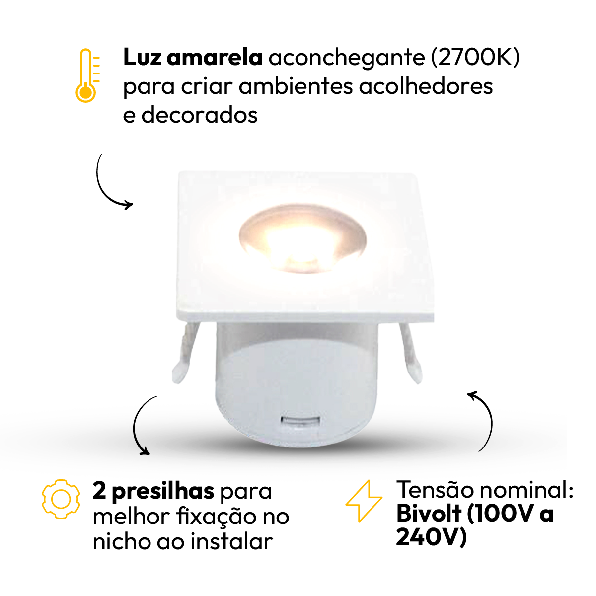 Mini Spot Led Móveis Sob 1,5w 2700k Quadrado Branco Alut