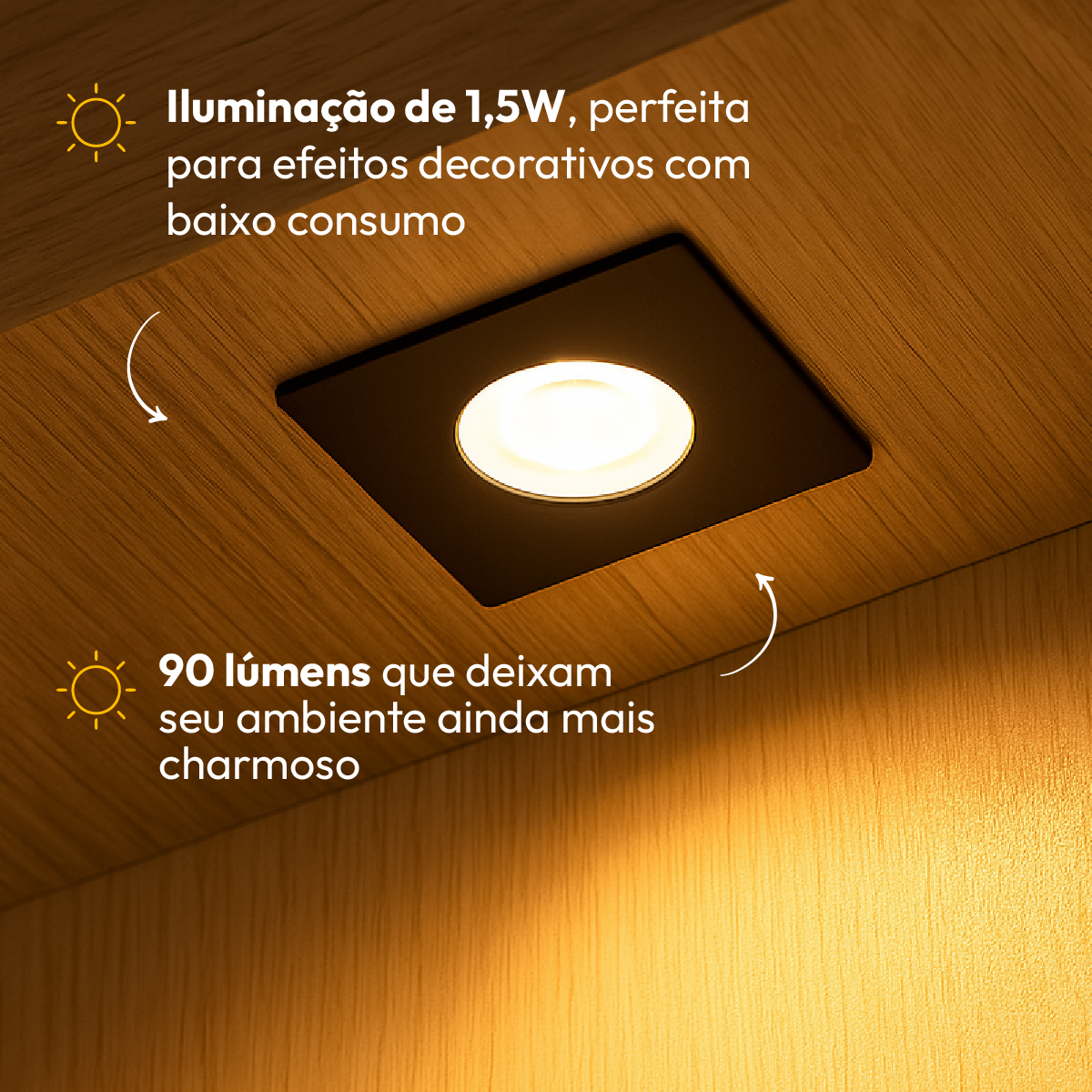 Mini Spot Led Móveis sob 1,5w 2700k Quadrado Preto Alut
