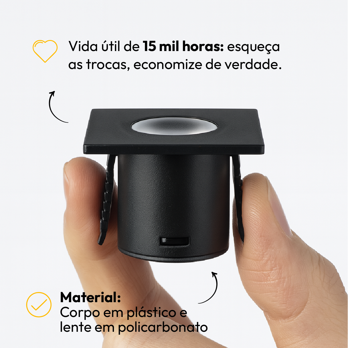 Mini Spot Led Móveis sob 1,5w 2700k Quadrado Preto Alut