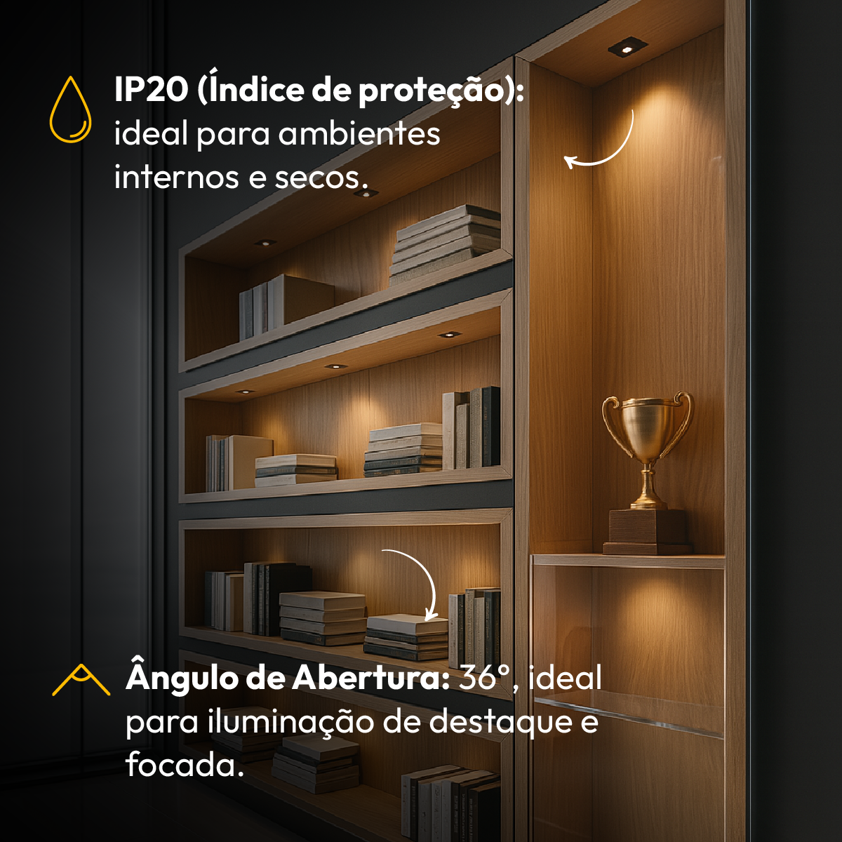 Mini Spot Led Móveis sob 1,5w 2700k Quadrado Preto Alut