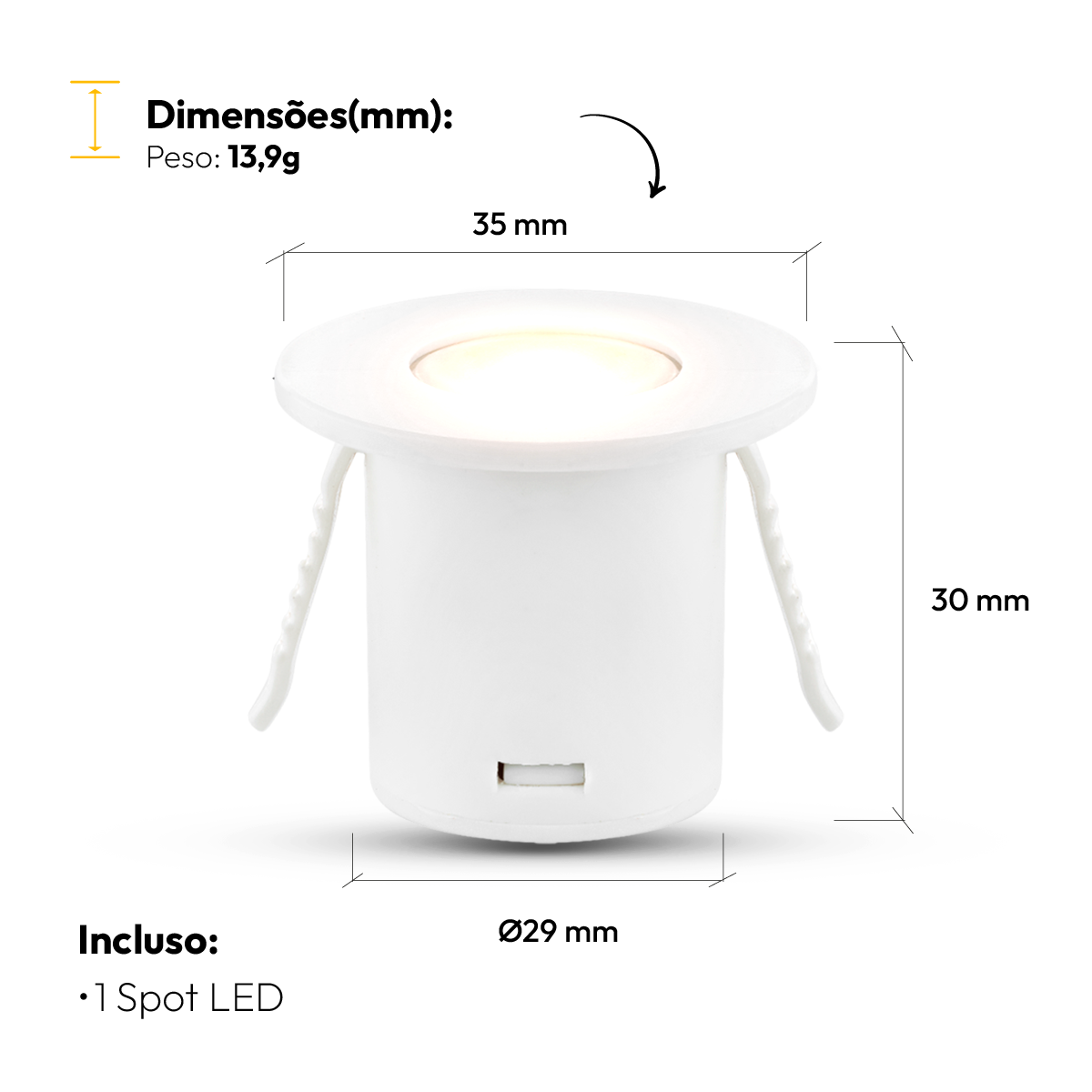 Mini Spot Led Móveis Sob 1,5W 2700k Branco Quente Redondo Branco Alut