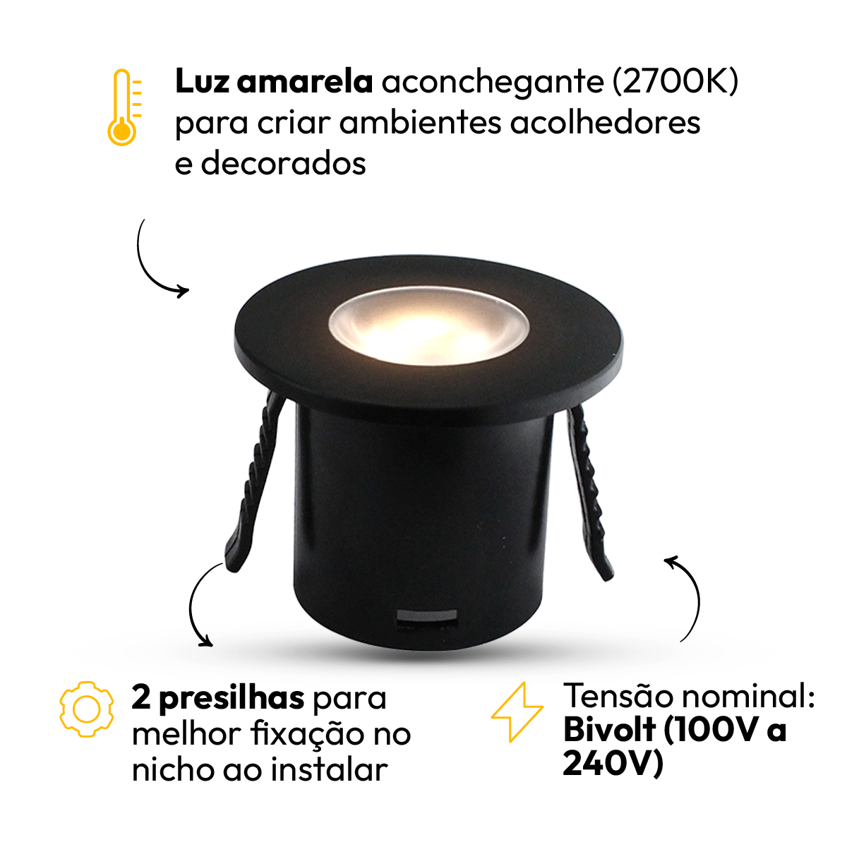 Mini Spot Led Móveis Sob 1,5w 2700k Redondo Preto Alut