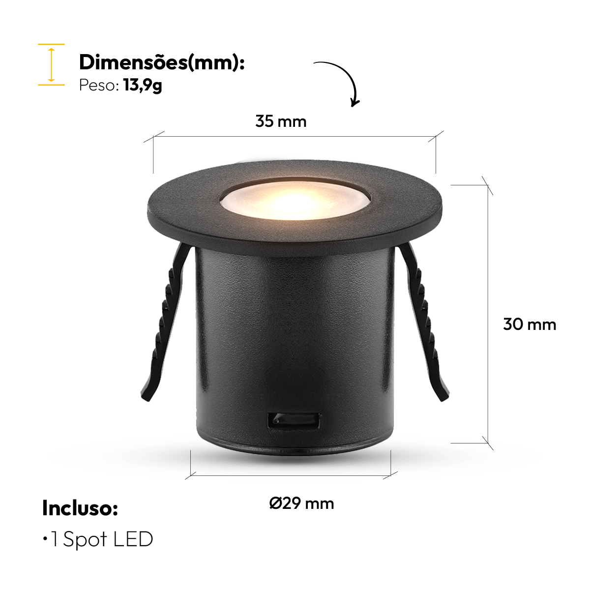 Mini Spot Led Móveis Sob 1,5w 2700k Redondo Preto Alut