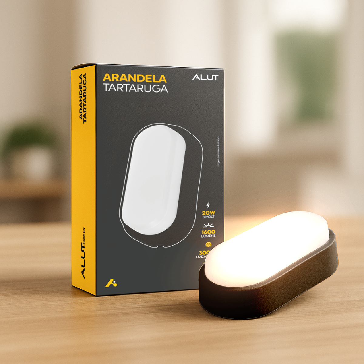Arandela Led Tartaruga 20w 3000k Branco Quente IP65 Bivolt Preto Alut