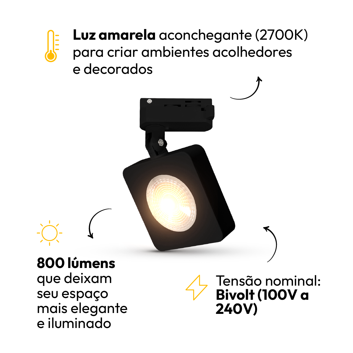 Spot Led Trilho Nobby 10w 2700k Quadrado Preto Fosco Alut