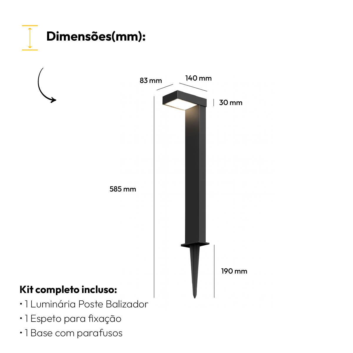 Poste Balizador Led Jardim 10w 3000k Bivolt Ip65 Preto Alut