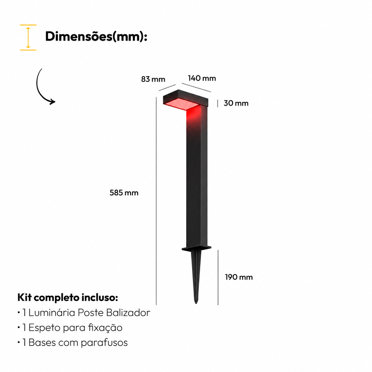 Poste Balizador Led Jardim 10w Ambar Bivolt Ip65 Preto Alut