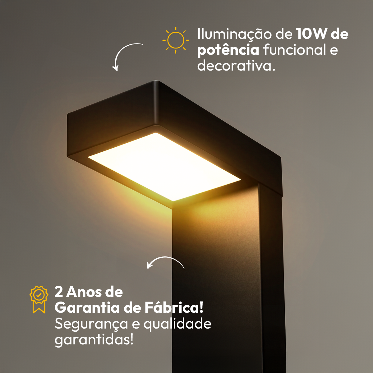 Poste Balizador Led Jardim 10w Ambar Bivolt Ip65 Preto Alut