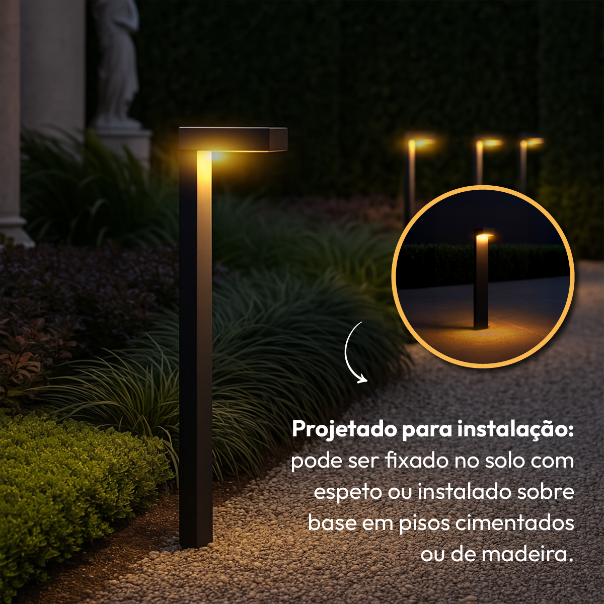Poste Balizador Led Jardim 10w Ambar Bivolt Ip65 Preto Alut