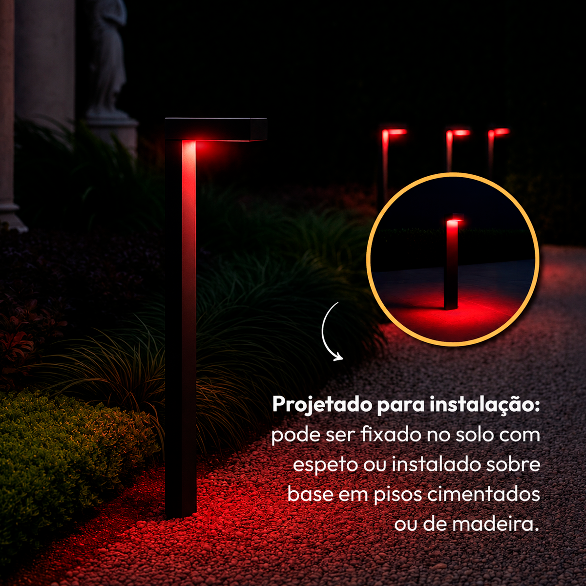 Poste Balizador Led Jardim 10w Ambar Bivolt Ip65 Preto Alut
