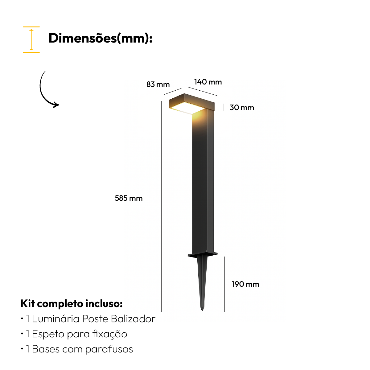 Poste Balizador Led Jardim 10w Ambar Bivolt Ip65 Preto Alut