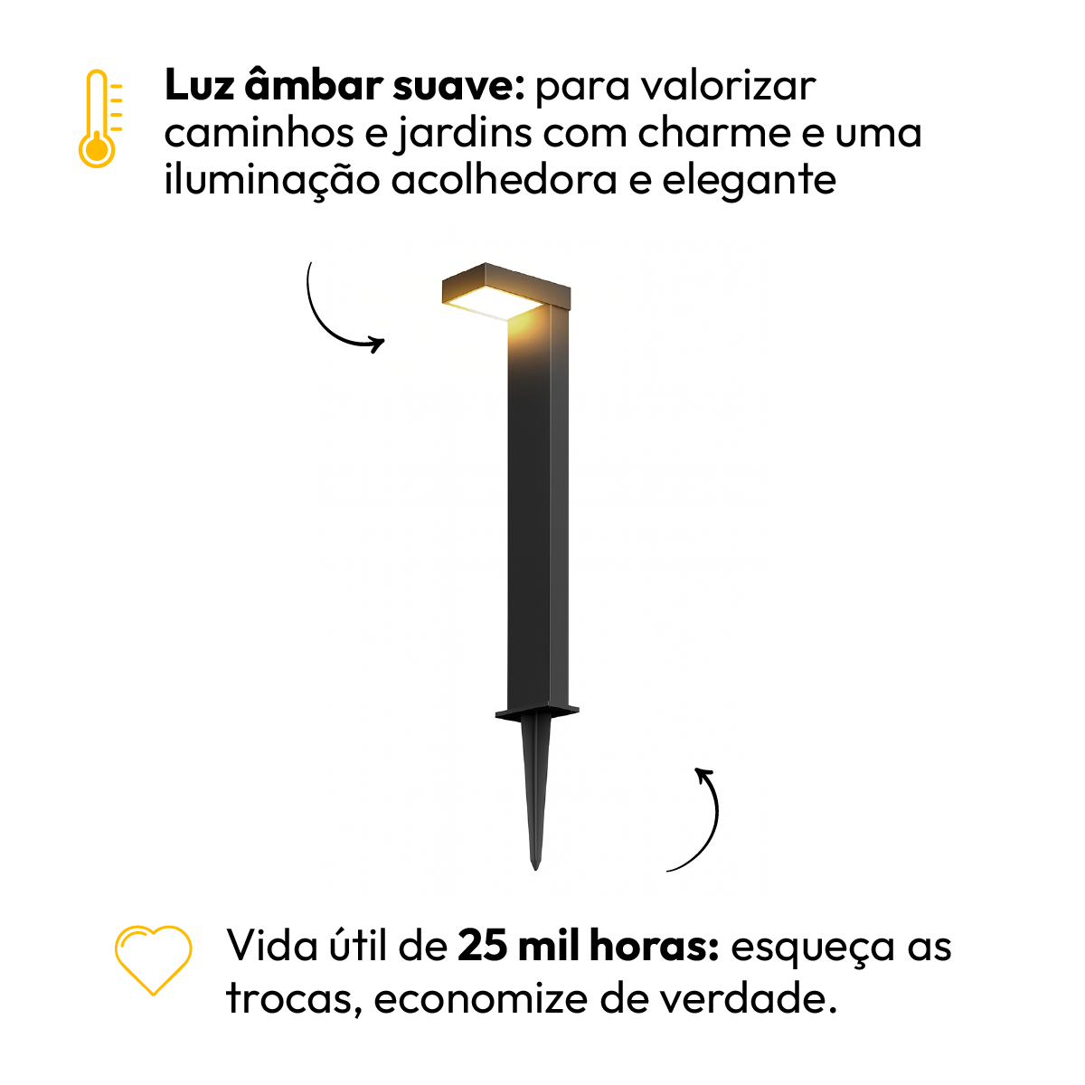 Poste Balizador Led Jardim 10w Ambar Bivolt Ip65 Preto Alut