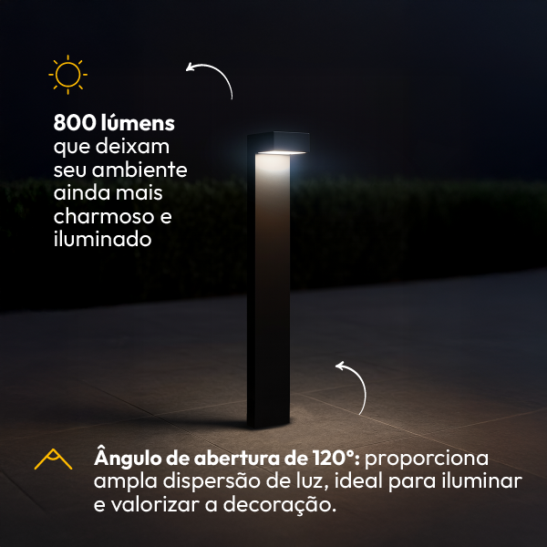 Poste Balizador Led Jardim 10w 6500k Bivolt Ip65 Preto Alut