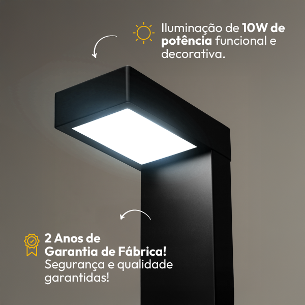 Poste Balizador Led Jardim 10w 6500k Bivolt Ip65 Preto Alut