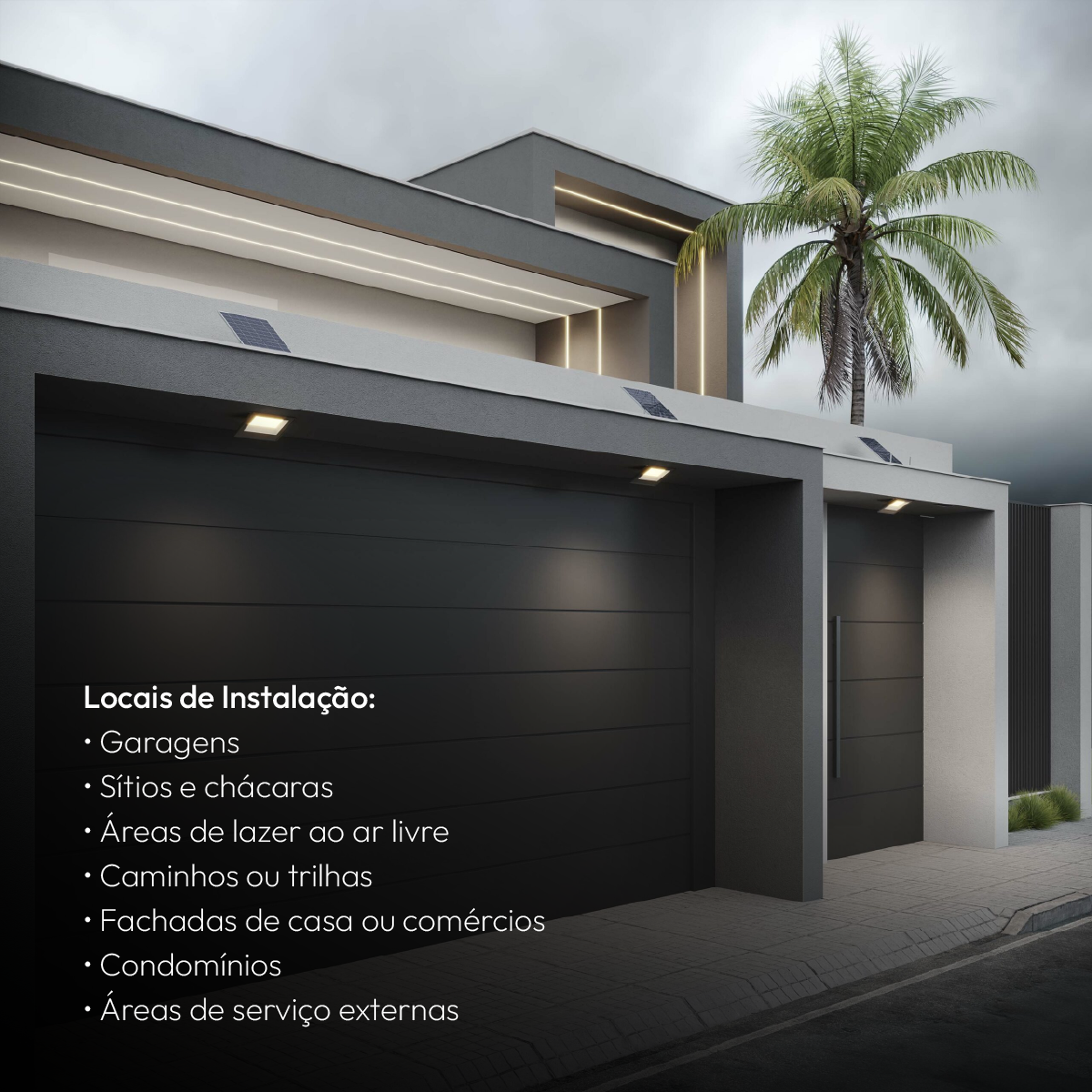 Kit Refletor Solar Led Sensor 60w 6500k Branco Frio Bivolt Preto Alut