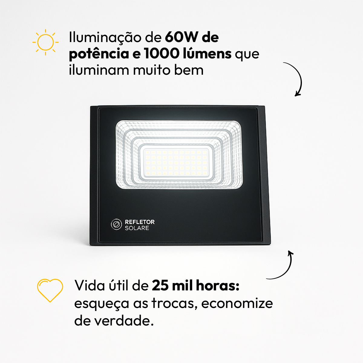 Kit Refletor Solar Led Sensor 60w 6500k Bivolt Preto Alut