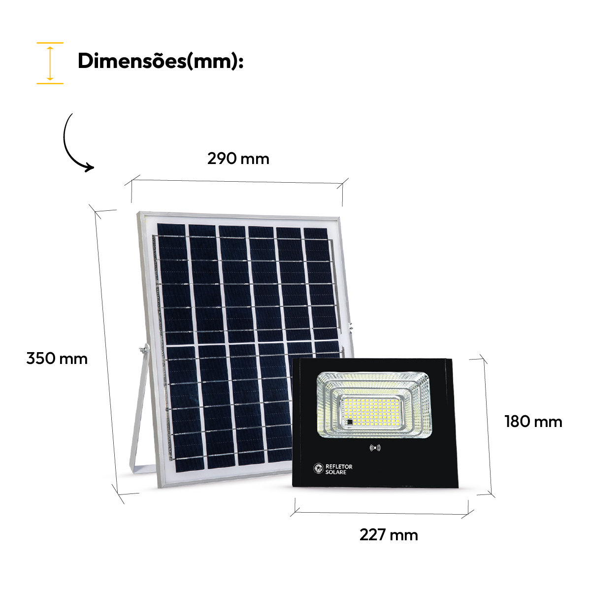 Kit Refletor Solar Led Sensor 60w 6500k Bivolt Preto Alut