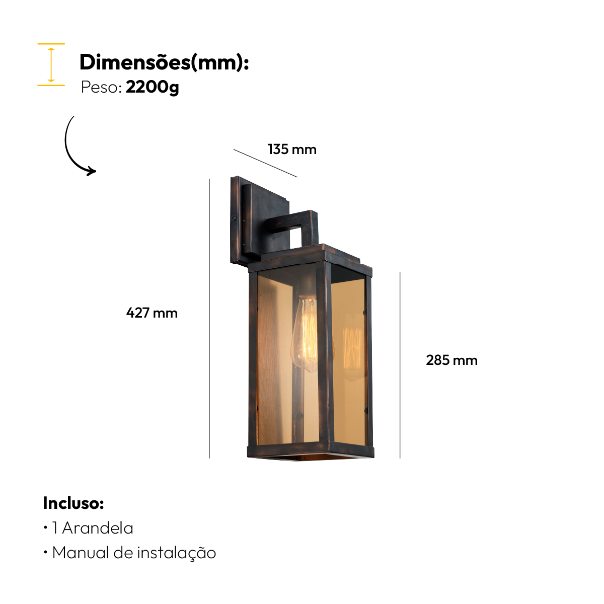 Arandela Led Rustica Colonial Retro Para Parede Muro Externa Ouro Velho Alut