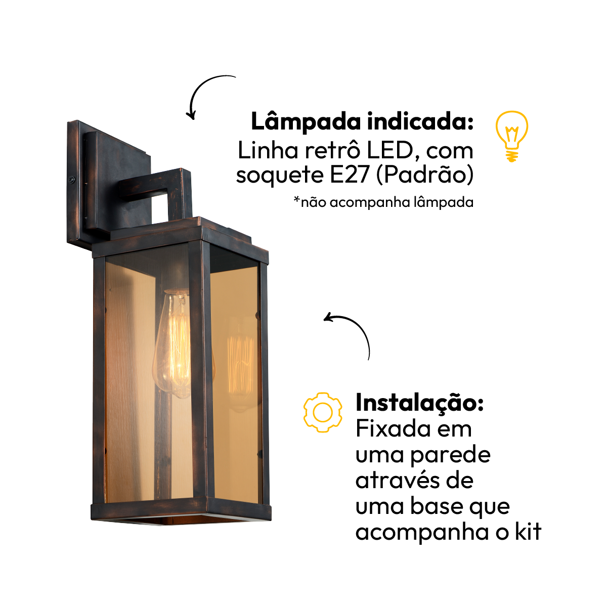 Arandela Led Rustica Colonial Retro Para Parede Muro Externa Ouro Velho Alut