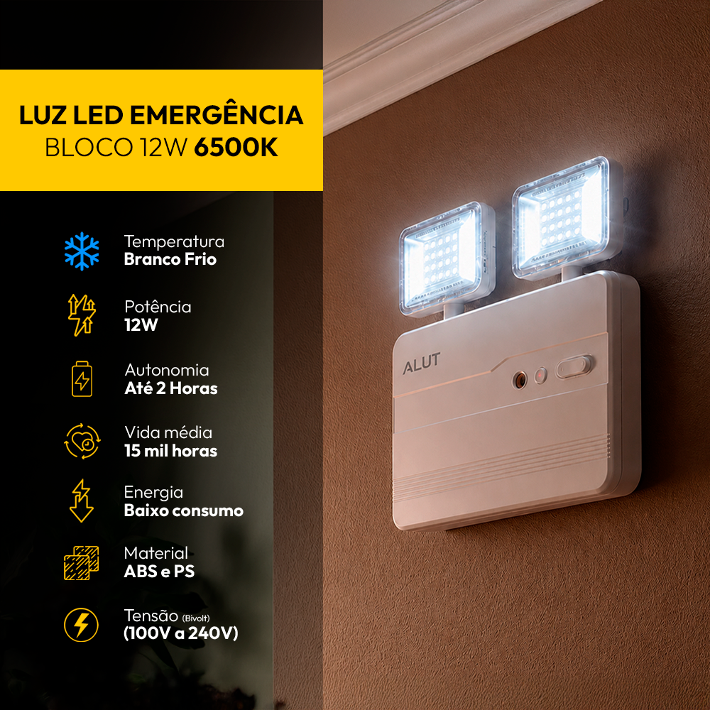 Luz Led Emergência Bloco Safelight 12w 2200lm 6000k Alut