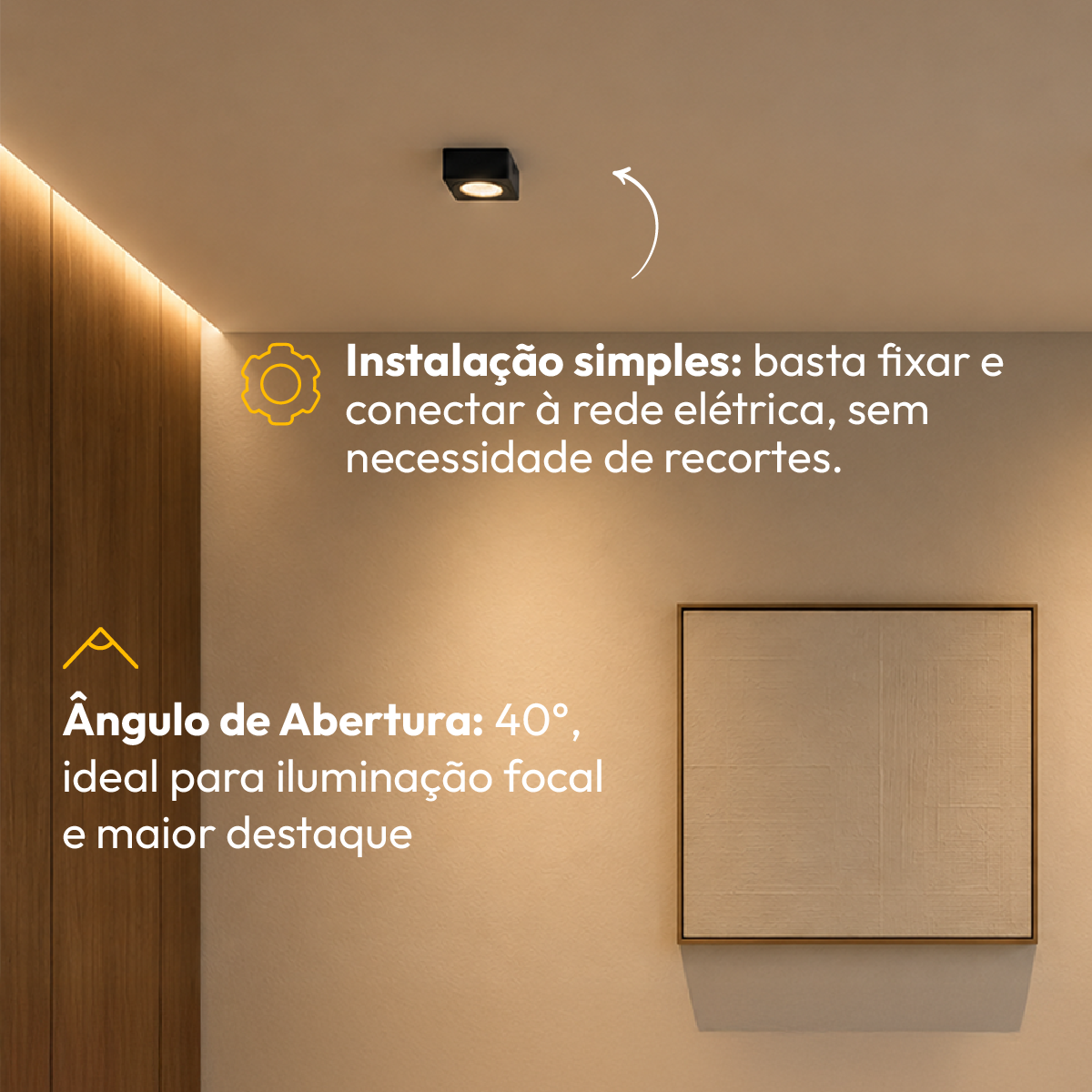 Spot Beiral Led Incluso 3000k Branco Quente Quadrado Preto Alut