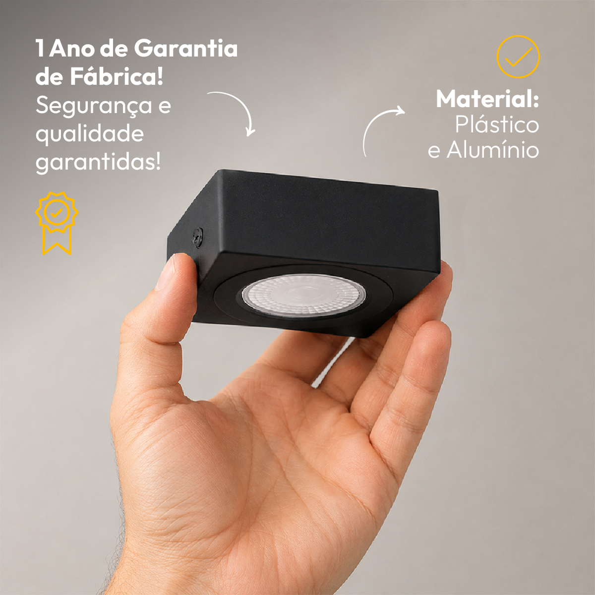Spot Beiral Led Incluso 3000k Branco Quente Quadrado Preto Alut