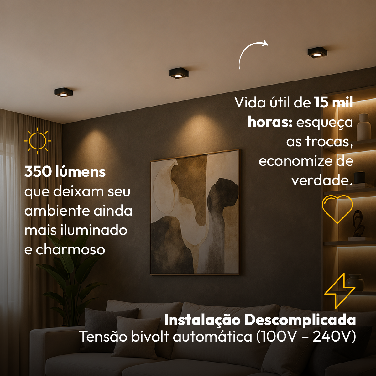 Spot Beiral Led Incluso 3000k Branco Quente Quadrado Preto Alut