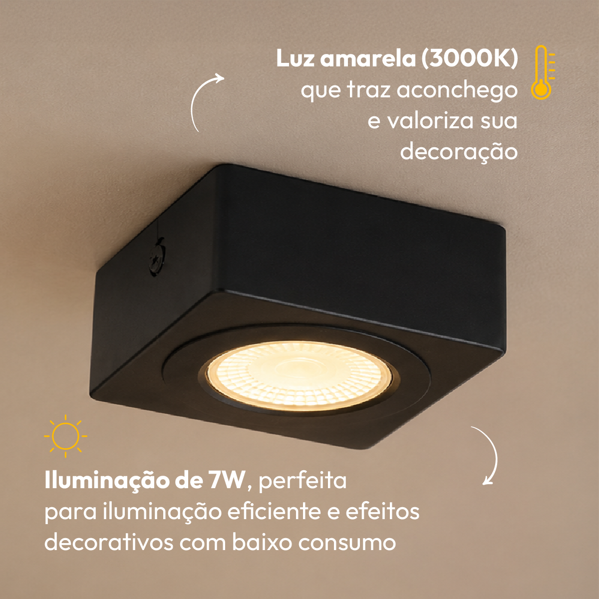 Spot Beiral Led Incluso 3000k Branco Quente Quadrado Preto Alut