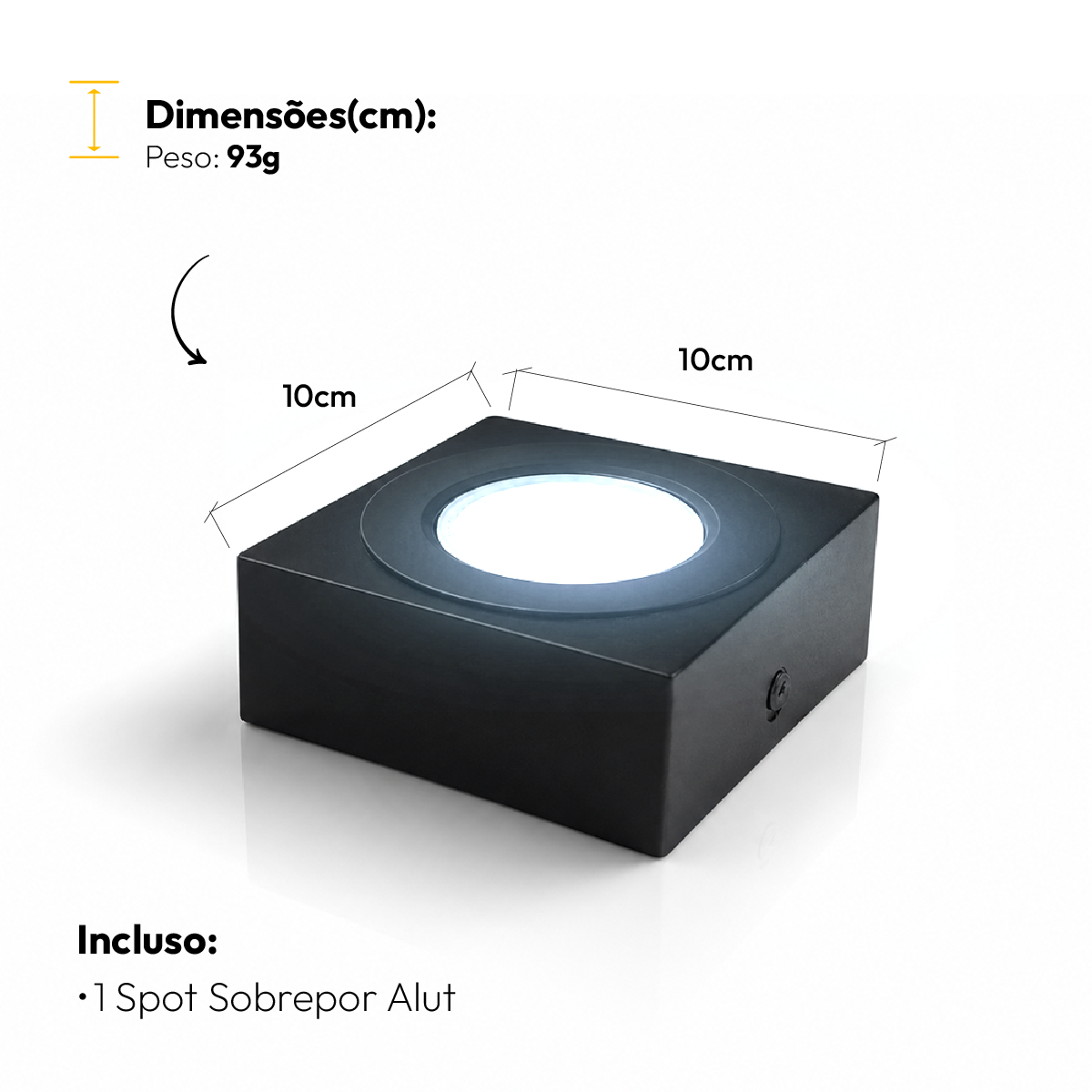 Spot Beiral Led Incluso 6500k Branco Frio Quadrado Preto Alut