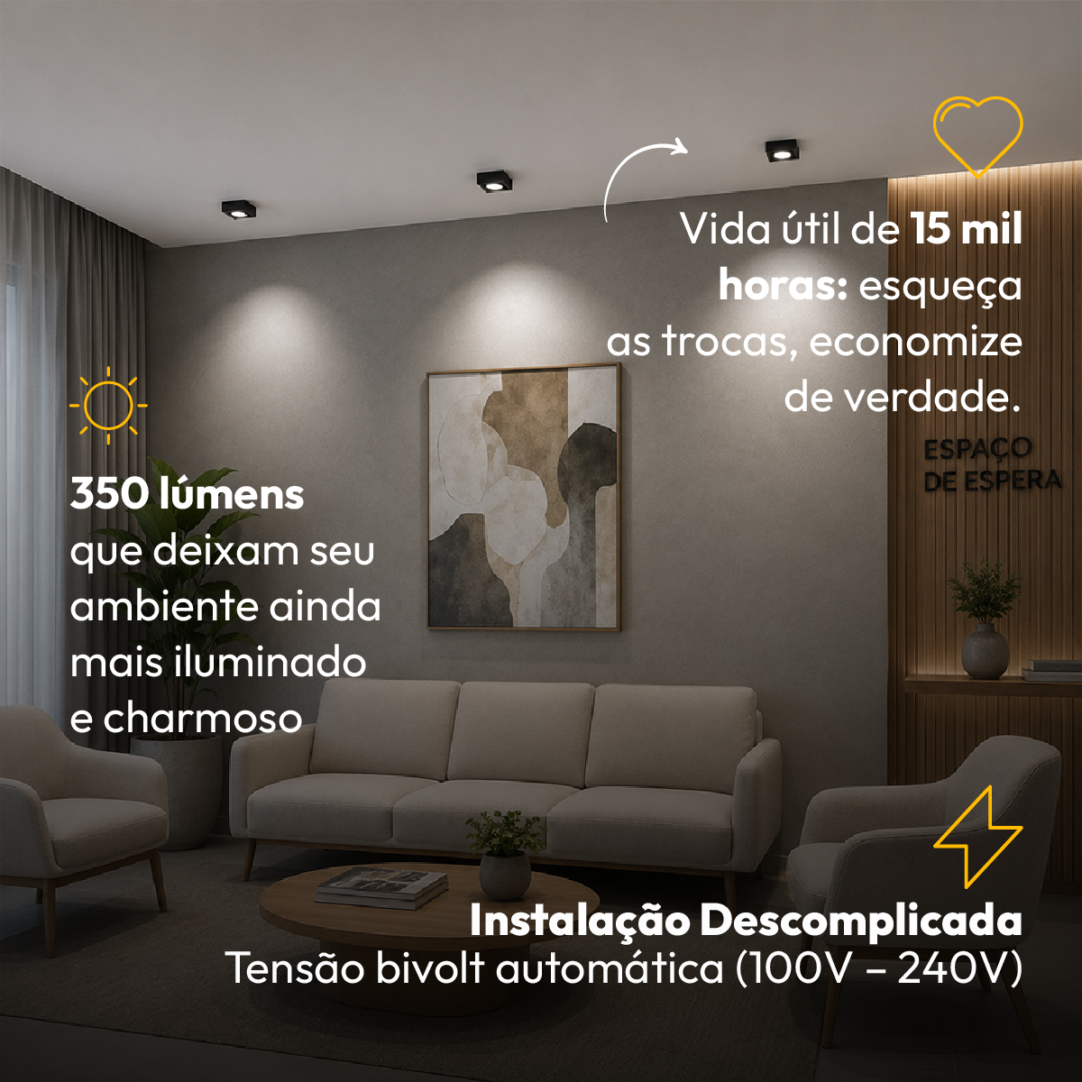 Spot Beiral Led Incluso 6500k Branco Frio Quadrado Preto Alut