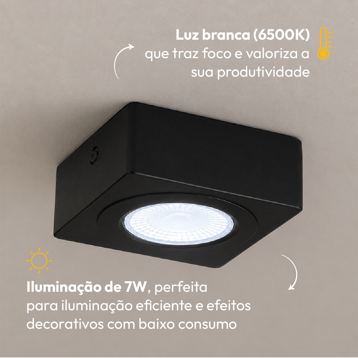 Spot Beiral Led Incluso 6500k Branco Frio Quadrado Preto Alut