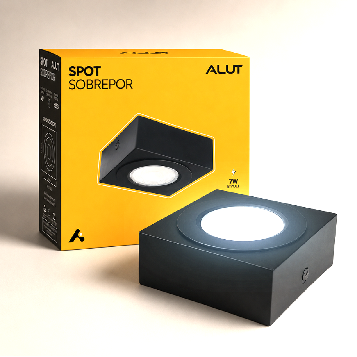 Spot Beiral Led Incluso 6500k Branco Frio Quadrado Preto Alut