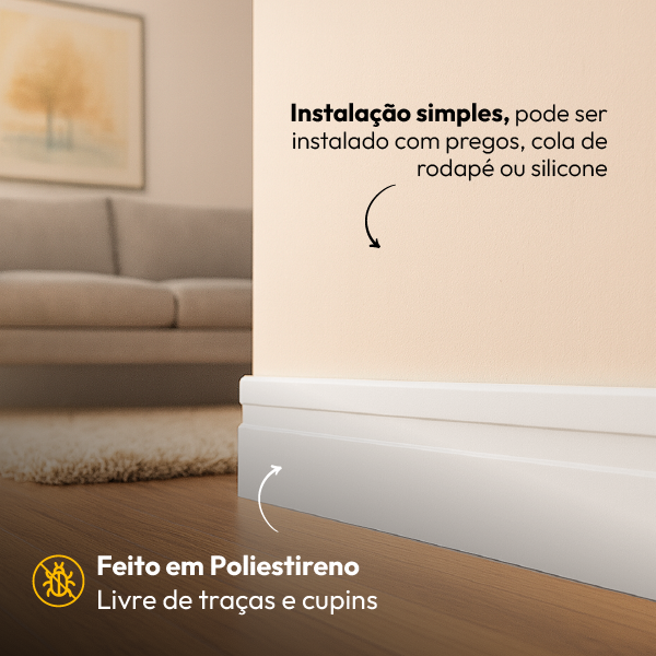 5 Barras 2m Rodapé Friso Moldura 200x10cm Branco Alut