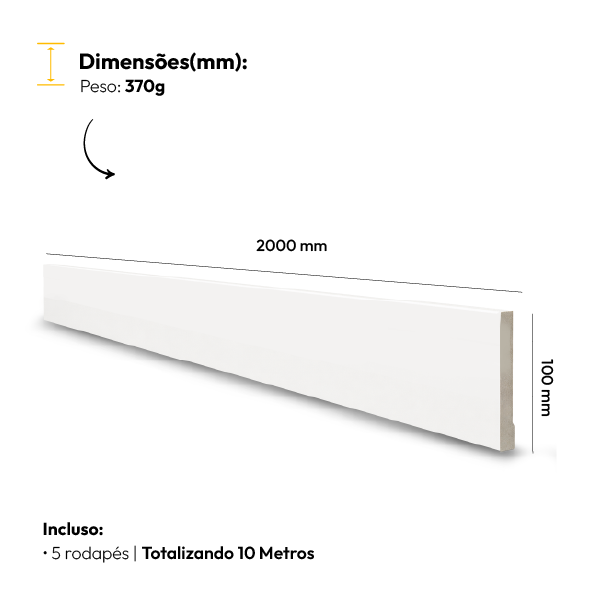 5 Barras 2m Rodapé Liso Moldura 200x7cm Branco Alut