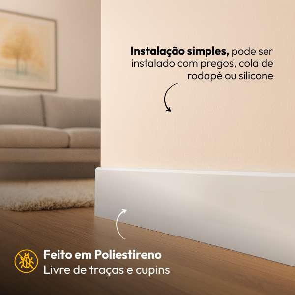 10 Barras 1m Rodapé Liso Friso Moldura 100x7cm Branco Alut