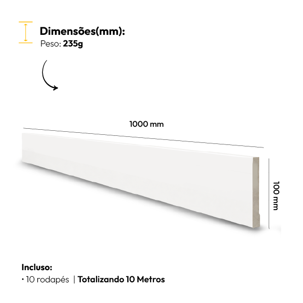 10 Barras 1m Rodapé Liso Friso Moldura 100x7cm Branco Alut