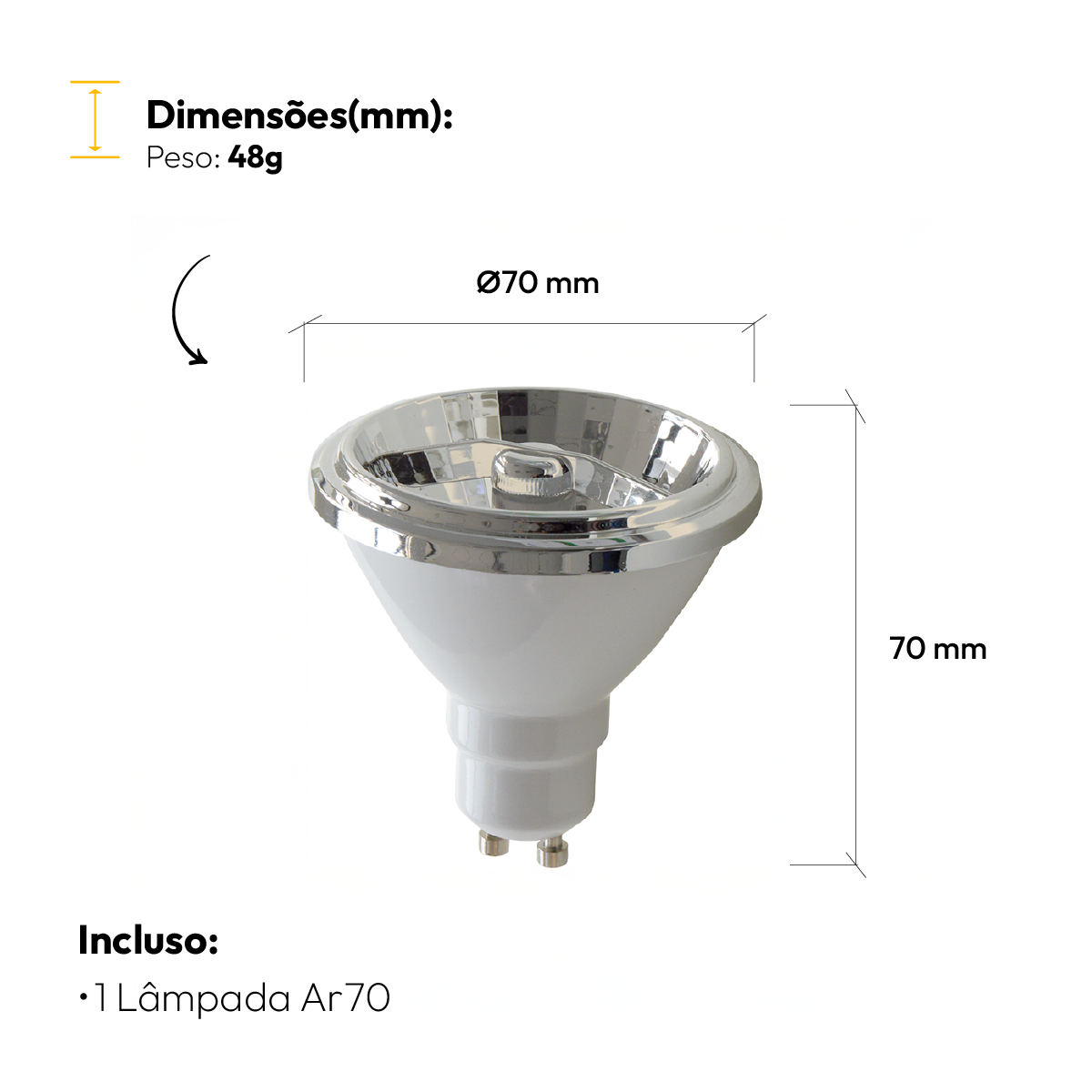 Lâmpada Led Ar70 Gu10 4.8w 2700k Bivolt Alut
