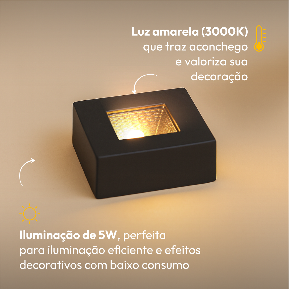 Spot Led Beiral de teto 5w 3000k Branco Quente 7.5cm Bivolt Quadrado Preto Alut