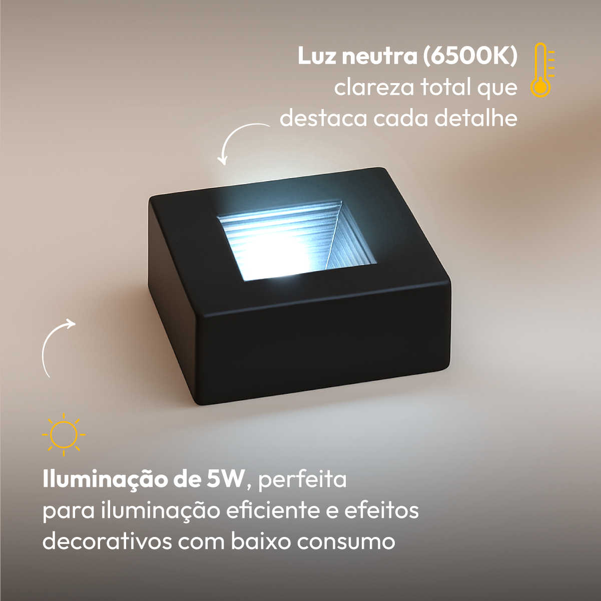 Spot Led Beiral 5w 6500k 7.5Cm Quadrado Preto Alut