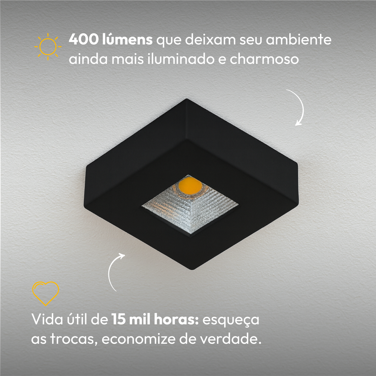 Spot Led Beiral 5w 6500k 7.5Cm Quadrado Preto Alut