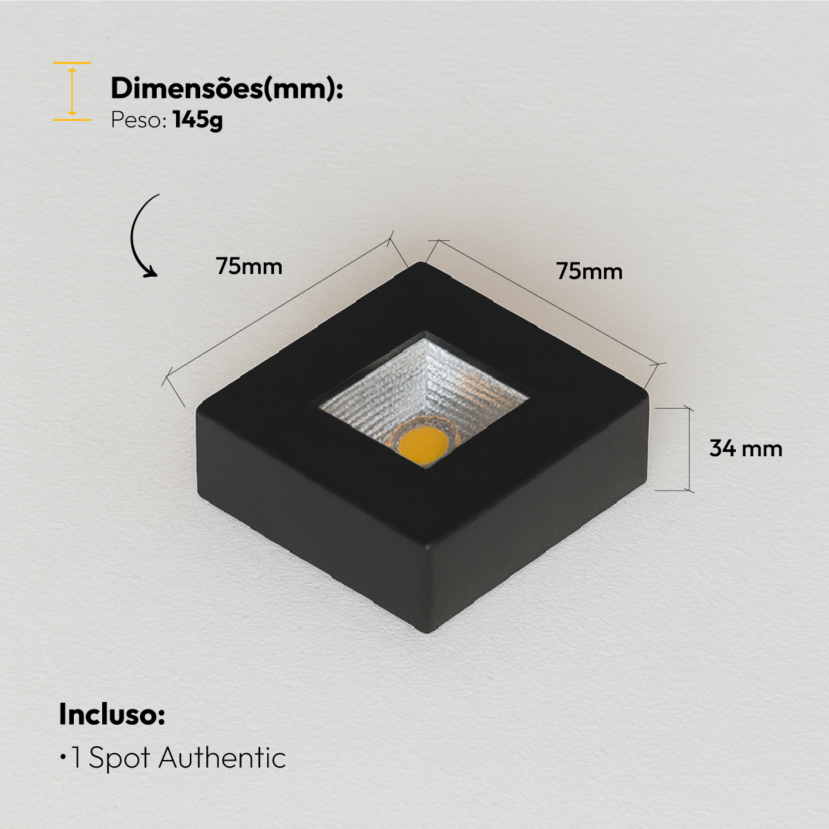 Spot Led Beiral de teto 5w 4000k Branco Neutro 7.5cm Bivolt Quadrado Preto Alut