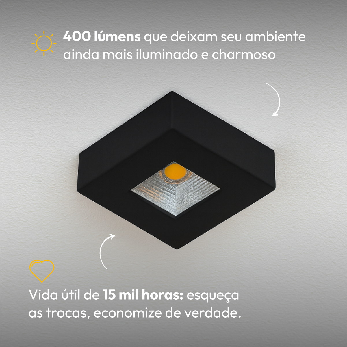 Spot Led Beiral de teto 5w 4000k Branco Neutro 7.5cm Bivolt Quadrado Preto Alut