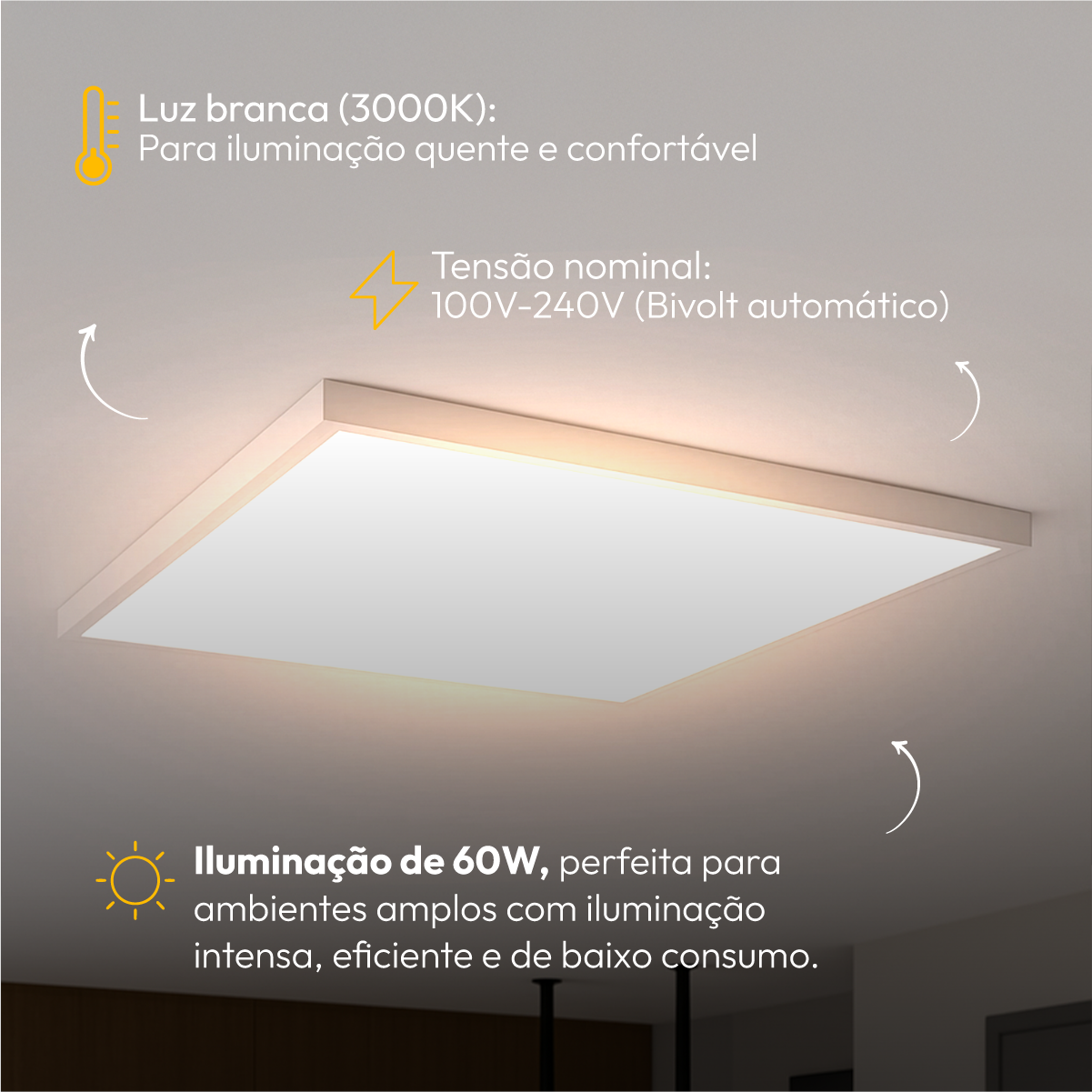 Painel Led Plafon Modular 60w 3000k Sobrepor Quadrado Alut